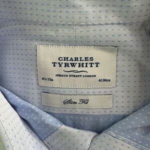 CHARLES TYRWHITT Slim Fit Blue Check Cotton Dress Shirt 16.5/33